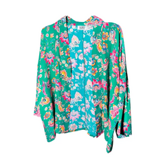 Kimono Lyhyt Malli - Green Flower - Tekstiilit, Vaatteet